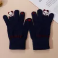 Gants en tricot chaud d'hiver pour femmes motif panda mignon gants en laine douce vue principale - Bleu marine