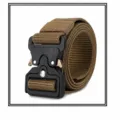 Men tactical canvas belt khaki color, thickened durable workwear belt with quick release buckle. - Khaki