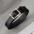 Élégante ceinture en cuir noir minimaliste pour femme avec boucle carrée dorée tendance - Boucle Carrée Noir
