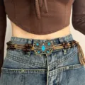 Bohemian butterfly waist chain belt for women, vintage wooden bead woven rope waist accessory. - Vintage Style Blue Butterfly