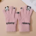 Gants en tricot rose mignon femme automne hiver chaud epais tactile design panda - Rose Moyen