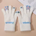 Gants tricotés d'hiver mignons pour femmes, gants tactiles épais et chauds à cinq doigts. - Crème
