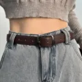 Ceinture fine en cuir à boucle ardillon rétro pour femme, accessoire jean minimaliste et élégant. - Cuir premium marron