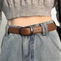 Ceinture en cuir marron rétro pour femme, boucle ardillon décontractée, style minimaliste. - Cuir premium caramel