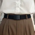 Ceinture élastique noire pour femme, ceinture de taille extensible avec boucle pour pantalon. - Noir
