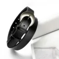 Ceinture en cuir noir retro avec elegante boucle en metal argente pour hommes femmes SKU - 110cm / Noir