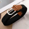 Ceinture tressée élastique pour hommes et femmes, élégante ceinture extensible avec boucle métal. - 100cm / Noir