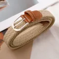 Ceinture tressée extensible avec bordure en cuir PU et boucle ardillon pour un look décontracté. - 100cm / Beige