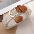 Woven elastic belt for women men casual stretch braided waist belt with alloy buckle - 100cm / White