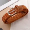 Woven elastic belt for men and women, stylish stretch casual jeans belt with metal buckle. - 100cm / Caramel color