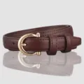 Korean style minimalist brown leather belt for women with elegant golden horseshoe buckle. - Elegant Coffee / 110cm