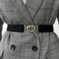 Ceinture élastique pour femme, bande stretch noire avec boucle métallique dorée chic - Café