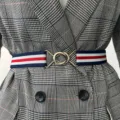 Cinturón elástico de mujer con hebilla de metal, elegante cinturón stretch para abrigos y ropa. - Azul Blanco Rojo