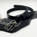 Ceinture en cuir PU noir avec boucle métallique argentée abstraite, accessoire minimaliste tendance. - 100cm / Noir