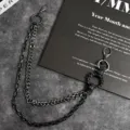 Catena da pantalone in metallo punk rock con anello in pelle borchiato a doppio strato - Pelle nera con spine e catena a doppio strato