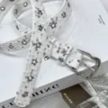 White denim star rhinestone belt Y2K style fashion sparkly distressed canvas belt for women - 100cm / Denim White