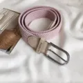 Women pink braided elastic belt with silver pin buckle casual jeans waist band stylish - Pink