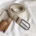 Ceinture élastique tressée beige pour femme, ceinture extensible avec boucle en métal. - Beige