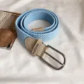 Ceinture tressée élastique pour femme avec boucle en métal, sangle extensible style décontracté. - Bleu