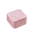 Pink velvet travel jewelry box with gold zipper for women and girls storage gift. - Pink