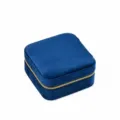 Blue Velvet Small Portable Jewelry Box Zipper Ring And Necklace Storage Organizer. - Dark Blue