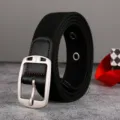 Ceinture en toile noire pour homme avec boucle argentée, ceinture de pantalon décontractée en tissu. - Noir