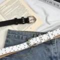 Y2K Punk Star Rivet Women Belt Retro Double Hole Leather Belt Aesthetic Streetwear Accessories - 100cm / Punk Style Double-Row Studs - White