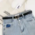 Schwarzer dünner Gürtel mit Krokomuster für Damen, stilvoller Taillengürtel für Jeans. - 105cm / Schwarz mit Goldener Schnalle