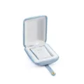 Blue velvet jewelry box with snap button, elegant storage case for rings and pendant earrings. - S268 Arc Necklace Box / Light Blue