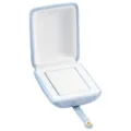 Light blue velvet jewelry box with white lining ring holder and snap button for small accessories. - S268-1 Triple Ring Box / Light Blue