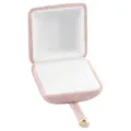 Pink velvet ring box with white interior lining and snap button closure for jewelry storage. - S271-1 Double Ring Box / Pink