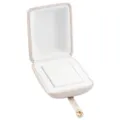 Champagne velvet jewelry box with ring slots and snap button strap for safe storage and gift display. - S268-1 Triple Ring Box / Champagne