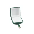 Green velvet ring box with white interior lining and snap button closure for jewelry storage - S271-1 Double Ring Box / Dark Green