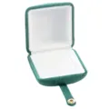 Green velvet ring box with white interior and snap closure for jewelry storage and gift packaging. - S271-1 Single Ring Box / Green