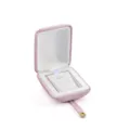 Pink velvet jewelry box with white interior lining and snap button strap for ring display. - S268 Arc Necklace Box / Pink