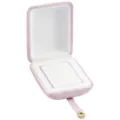 Pink velvet jewelry box with white lining ring slot and snap closure strap for gifts. - S268-1 Triple Ring Box / Pink