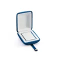 Blue velvet ring box with white interior lining, elegant jewelry packaging display case. - S268-1 Double Ring Box / Dark Blue