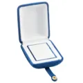 Blue velvet jewelry box with white interior lining, single slot ring display case variant. - S268-1 Triple Ring Box / Blue