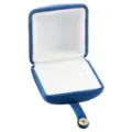 Blue velvet ring box with white interior and snap closure. Premium jewelry packaging for gifts. - S271-1 Double Ring Box / Blue