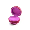 Runde Samt Ringbox, dunkelrote Hülle mit magenta Innenfutter, tragbares Etui für einzelnen Ring. - Dunkelrot