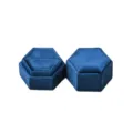 Scatola per anelli in velluto esagonale blu media dimensione cofanetto per fedi - Scatola per Anelli Media Esagonale (G119)