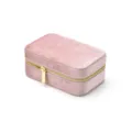 Portable pink velvet jewelry box with gold zipper for storing rings, earrings, and small accessories. - Pink