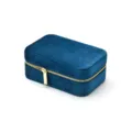 Blue velvet travel jewelry box with gold zipper, portable mini ring storage organizer case. - Dark Blue
