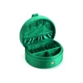 Boîte à bijoux de voyage en velours vert avec rouleaux de bague, étui de rangement rond. - Vert