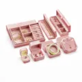 Boîte à bijoux en velours rose ensemble grand bague bracelet collier présentoir rangement - Boîte à Bague J07 / Rose
