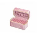 Rosa Samt tragbare Schmuckschatulle, Multi-Schlitz-Ring- und Armbandetui für die Reise. - Rosa