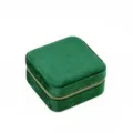 Boîte à Bijoux de Voyage en Velours Vert Fermeture Éclair Petit Anneau Collier Organiseur - Boîte de Rangement Miroir Carrée (G116) / Vert