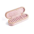 Roze fluwelen ringdoos draagbare sieradenorganizer reizen kleine opbergkoffer gouden rits - Roze