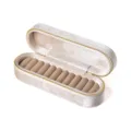 Draagbare fluwelen ringdoos, beige reissieradendoos met gouden ritssluiting en ring sleuven. - Lichtblauw
