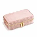 Boîte à bijoux en velours rose organisateur de voyage portable avec fermeture éclair - Rose